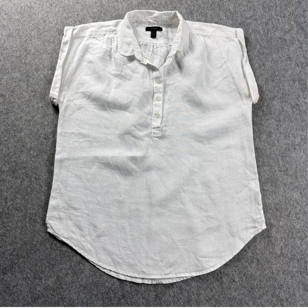 J. Crew Women's Short Sleeve Tunic Top Size Small Linen Blend White Color